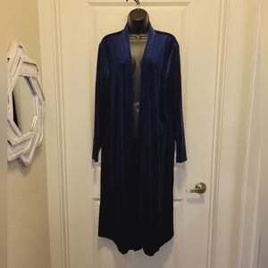 Dark Navy Blue Boutique Plus Velvet Long Cardigan Duster